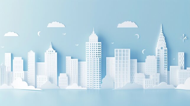 Papercut city buildings background