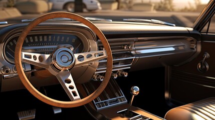 close-up details of the car, such as mileage, interior condition and unique features. Close-ups of individual elements can provide a more detailed and realistic view. - obrazy, fototapety, plakaty