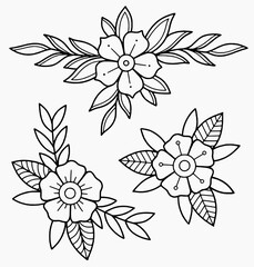 Tattoo style flowers outline vector SVG