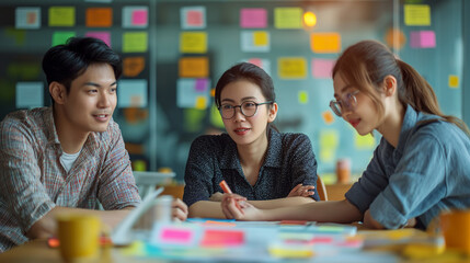 Fototapeta premium Business Professionals Engaged in Discussion During a Meeting at a Conference Table