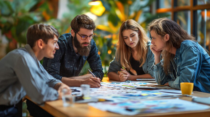 Fototapeta premium Group of People Engaged in a Board Game at a Table