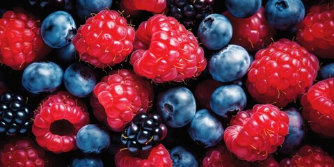 Closeup of Fresh Berries with Blueberries and Raspberries. Vegetarian Nourishment. Generative AI