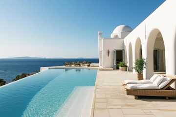 Obraz na płótnie Canvas Luxury villa with swimming pool near the sea. AI generated