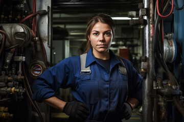 Fototapeta na wymiar Breaking Barriers: A Skilled Female Plumber in the Industrial Maintenance Field