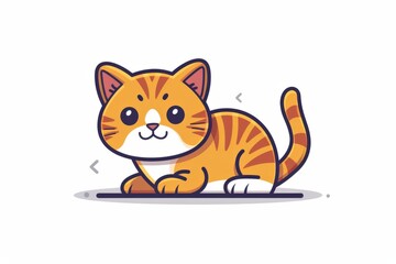 A cartoon kitten, vector flat icon illustration, Modern Line Icon, bold lines, vibrant color, linear patterns, isolate on white