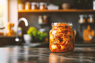 Kimchi korean food on the table in the kitchen - korean food style