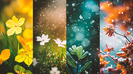 Collage of seasons - spring, summer, autumn and winter.