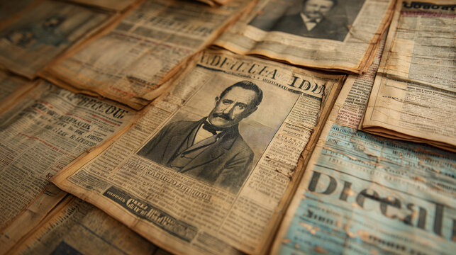 Pile of Newspapers Featuring Picture of Abraham Lincoln