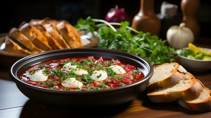 Fototapeta premium Borscht Delicacy Traditional Ukrainian Beet Soup Presentation