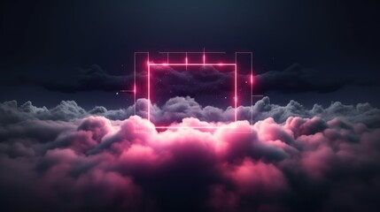 Abstract background with neon pink pastel light frame in clouds os smoke. AI generated image - obrazy, fototapety, plakaty