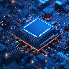 Futuristic CPU with luminous lines