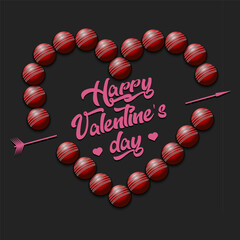 Happy Valentines Day. Heart made of cricket balls