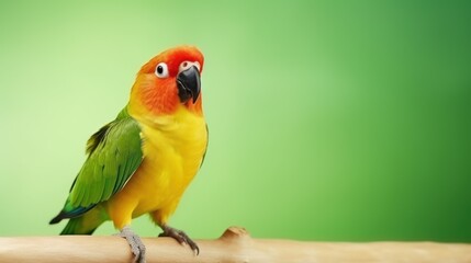 Fototapeta premium Beautiful green lovebird parrot isolated copy space on light green background