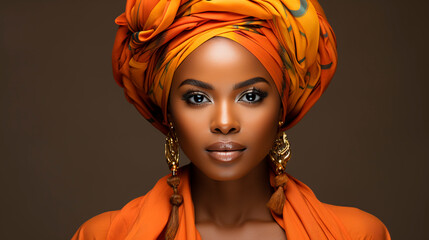 Portrait of beautiful african american woman with orange headscarf