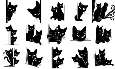 Black Cat Silhouette Outline Vector Set