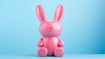 Latex minimalistic cute pink bunny, bunny in the form of balloon on a soft blue background.