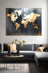Artistic Rendition of a World Map with a Metallic Finish