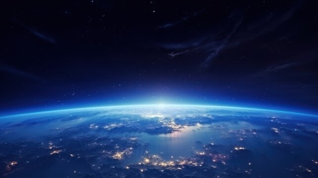 Beautiful panoramic the earth map planet seen from space at night landscape. AI generated image