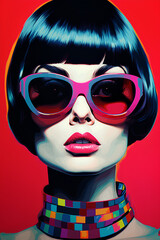 Brightly Colored Pop Art Portrait of a 60s Fashion Icon