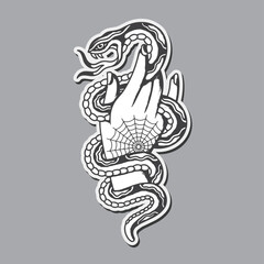 Traditional tattoo of snake in hand.
