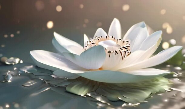 Lotus white light with pearls on a sparkly background. Close-up of a water lily flower with buds.Image for wedding invitations, packages, and cards. Valentine's day 