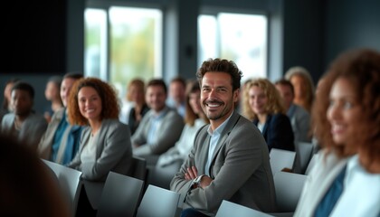 Obraz premium Meeting speaker, trainer training, public speaker, business, corporate training. Man at conference.