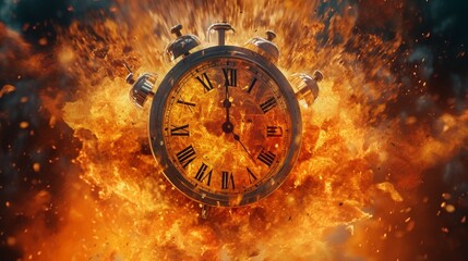 Clock on fire hands distorted as time burns away Ai Generative