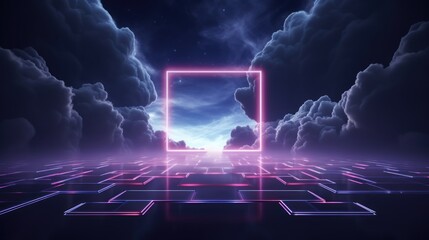 Abstract background with neon pink pastel light frame in clouds os smoke. AI generated image - obrazy, fototapety, plakaty