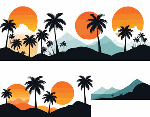 Fototapeta na wymiar Vector illustration of a hand drawn palm trees on a paint background
