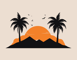 Vector illustration of a hand drawn palm trees on a paint background - obrazy, fototapety, plakaty
