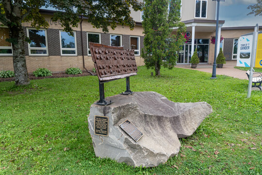 Gander, Newfoundland, Canada: Compassion Monument. A piece of steel girder from the World Trade Center commemorates lives lost during September 11 and the compassion of local people. 