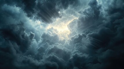 Light in the Dark and Dramatic Storm Clouds - obrazy, fototapety, plakaty