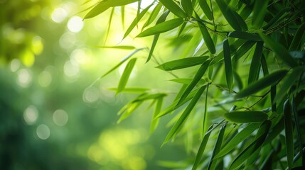 Nature of green bamboo tree in forest using as background bamboo leaves