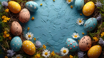 easter background with copy space for text, copy space for text, copy space for text, top view, top view, top view. easter day background with copy space for text. yellow background 3d rendering 4k A