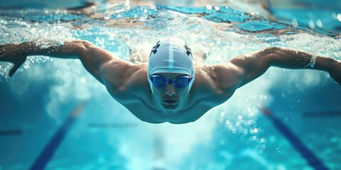 Close up shot of athlete swimming