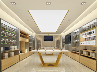 3d render of mobile shop electronics store
