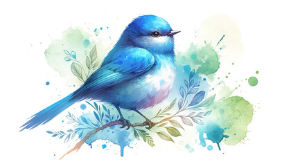 幸せの青い鳥、水彩（AI画像）