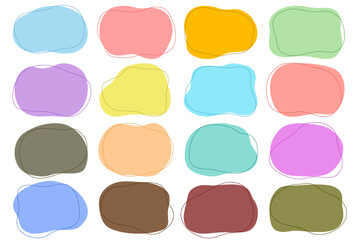 Abstract Forms Shapes Vector Set Colors Element Design Lorem Ipsum. Liquid Fluid Drop Paint Ink Education Business Art Copy for Text Box Speech Word Logo Icon Sticker Label Circle Rectangle Minimal