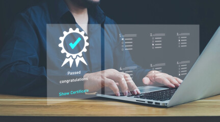 ISO standards quality control, Customer Satisfaction Guarantee concept on virtual screens,...