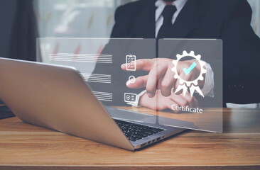 ISO standards quality control, Customer Satisfaction Guarantee concept on virtual screens,...