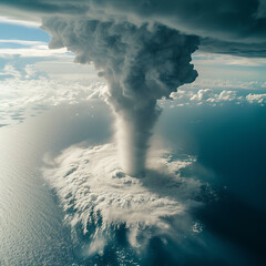tornado, view from above, daylight, ocean