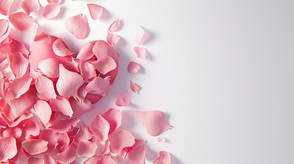 Fragile flying pink and white flower petals. pink on a white background. Concept for Valentine's day.