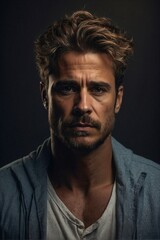 Obraz premium Man With Long Hair and Beard, Wearing Plaid Shirt. Generative AI.