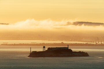 San Francisco Alcatraz Island in fog