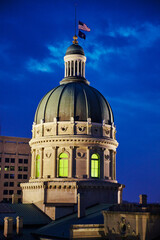 Fototapeta na wymiar Grand Capitol Dome with American Flag at Twilight, Neoclassical Architecture