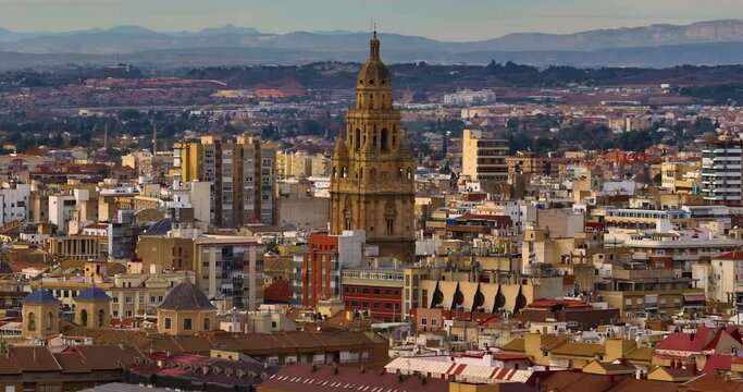 Aerial view of Murcia Cathedral on a sunny day. Spain