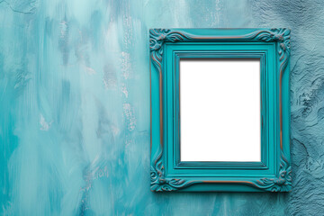 Blue Picture Frame, green bakcground. mocukp. transparente background. PNG