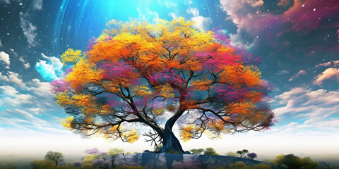 Obraz na płótnie Canvas Abstract Panorama colorful tree, ai generated.