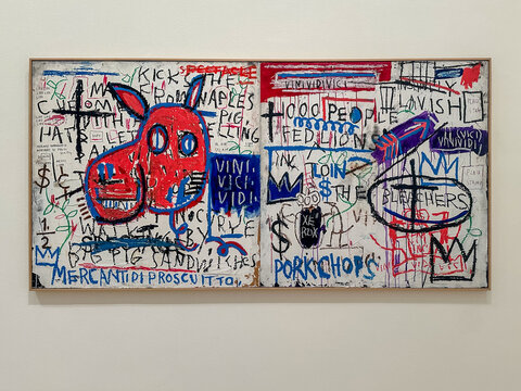 Bilbao, Spain - January 3, 2024: "Man from Naples", 1982, Jean-Michel Basquiat, on display at the Guggenheim Museum Bilbao, Spain
