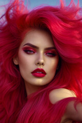 Woman With Long Red Hair and Red Lipstick. Generative AI.